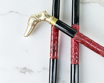 Foldable Wooden Walking Cane: Rose & Black, Solid Brass Compass Handle