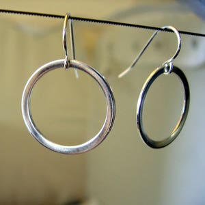 Handmade Sterling Silver Earrings Hoop Dangle Drop Open Circle Shape Round Hanging image 1