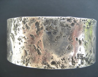 Handmade Sterling Silver Cuff Bracelet 1 1/2 inches wide Chunky Heavy Thick Organic Magical Light Reflective