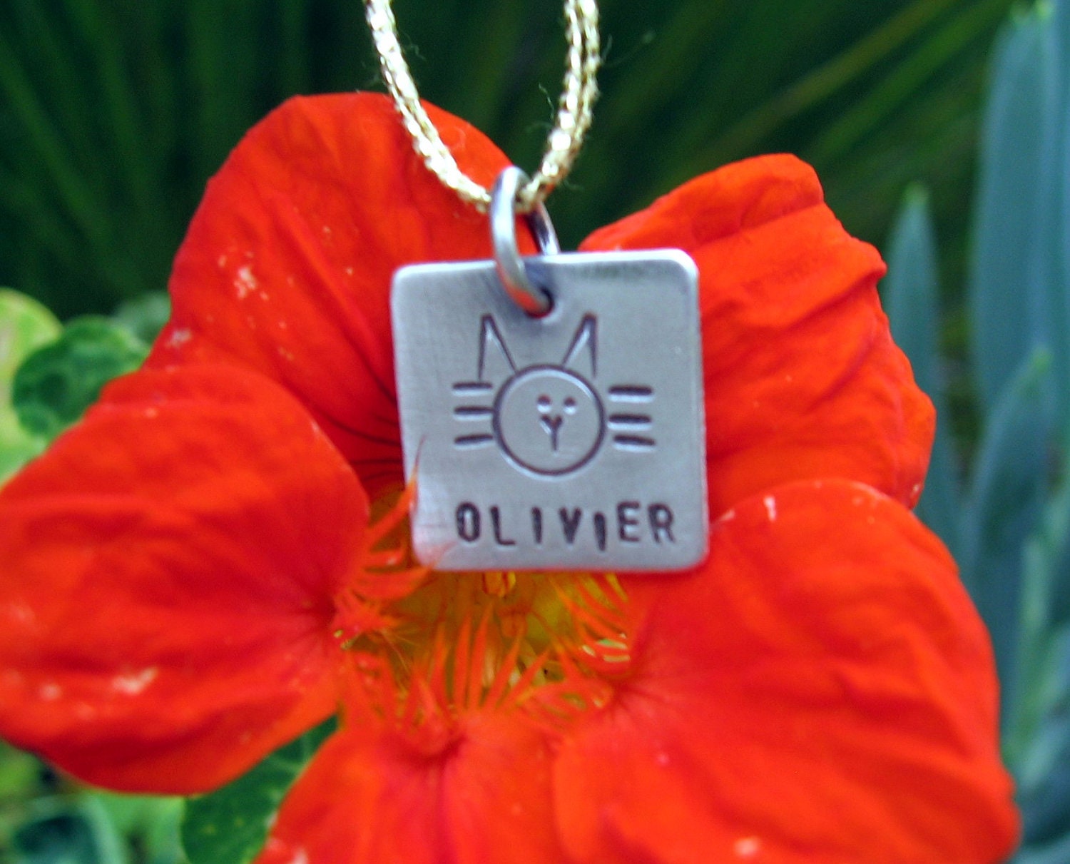 Kitty Cat Name Tag Custom Personalized Hand Stamped Sterling Etsy