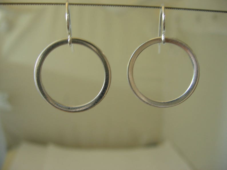 Handmade Sterling Silver Earrings Hoop Dangle Drop Open Circle Shape Round Hanging image 6