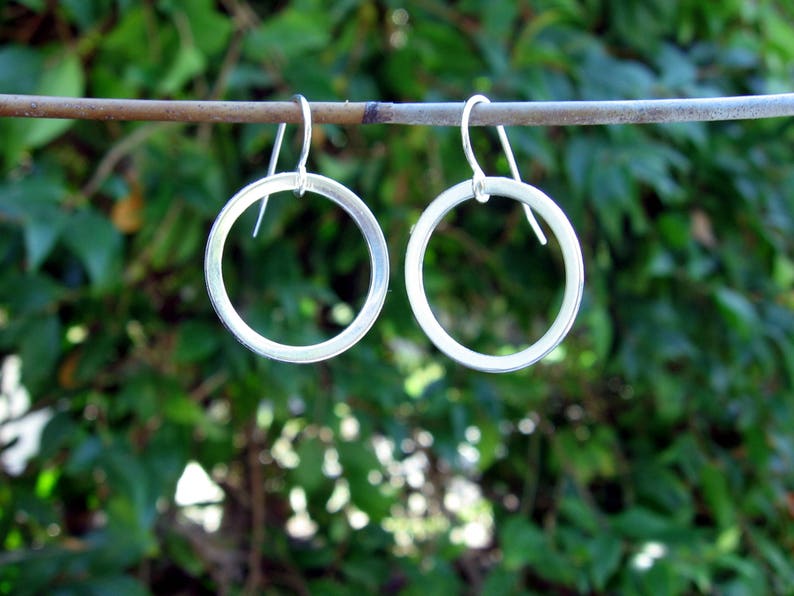 Handmade Sterling Silver Earrings Hoop Dangle Drop Open Circle Shape Round Hanging image 9