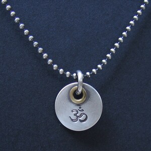 Unique Sterling Silver Pendant Necklace with Hand Stamped Hindu Buddhist Om Aum Symbol on Sterling Silver Charm with Handmade Rivet