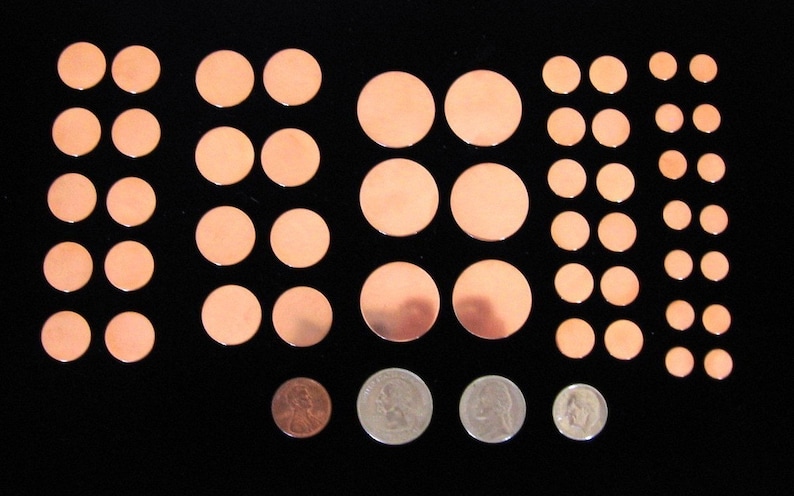 Copper Blank Disc VARIETY PACK Round Circle Tag Charms Hand STAMPING bead caps spacers 1 inch 3/4 5/8 1/2 3/8 Jewelry Making Supplies Qty 25 image 1
