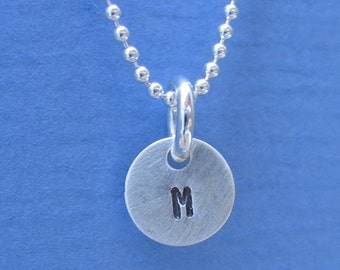 Tiny 1/4 inch Sterling Silver Pendants Personalized Hand Stamped Letter Initial ID Charm YOU GET 2