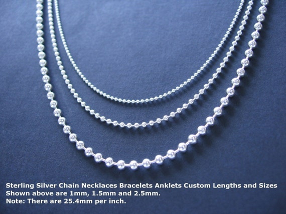 Solid 925 Sterling Silver 1mm Bead Ball Chain Necklace Various Lengths