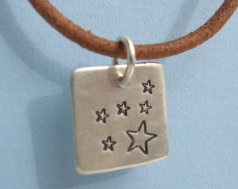 Handmade Sterling Silver Star Pendant Little Dipper Charm Custom Square Tag Hand Stamped Sterling Silver for Necklace Bracelet or Anklet