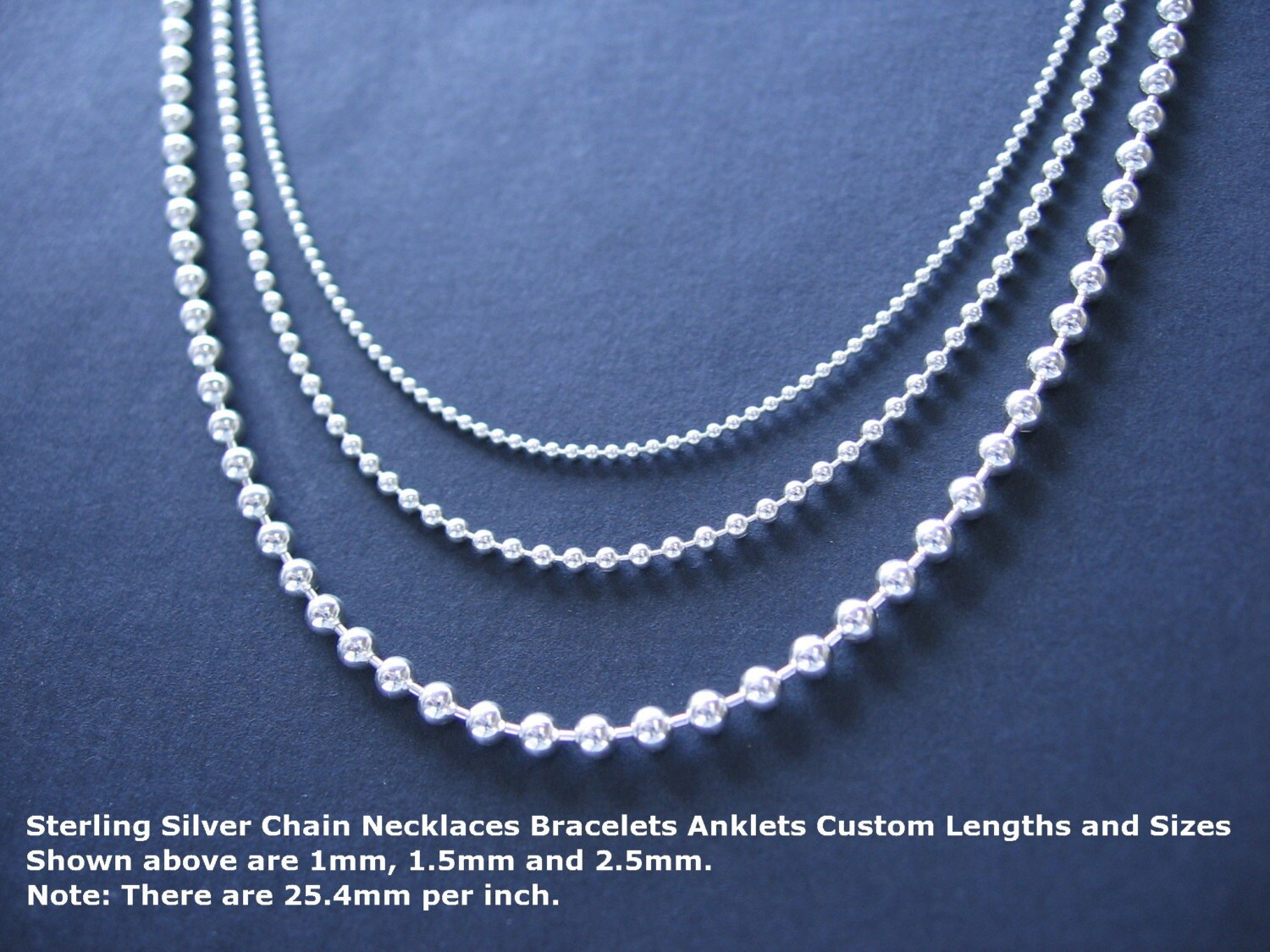 Sterling Silver Bead Chain Necklace 2.5 