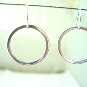 Handmade Sterling Silver Earrings Hoop Dangle Drop Open Circle Shape Round Hanging image 5