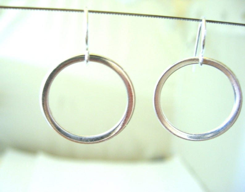 Handmade Sterling Silver Earrings Hoop Dangle Drop Open Circle Shape Round Hanging image 5