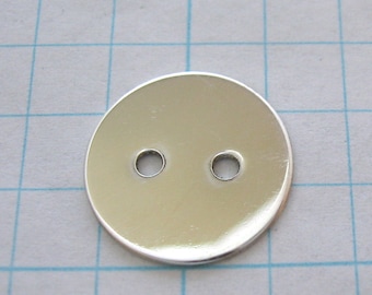 Sterling Silver BUTTONS 5/8 inch 22g Bracelet Connectors 2 HOLES Fasteners Handmade Metal Button Disc Jewelry Blank SMOOTH Fine Grade Qty 5