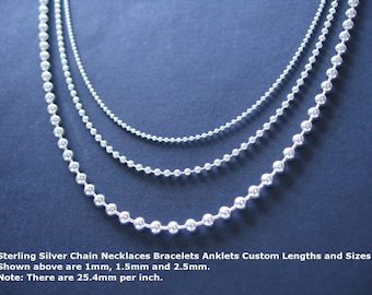 24 inch Sterling Silver Bead Chain Necklace  Ball Chain Shiny or Oxidized Patina BULK WHOLESALE 1.2mm 1.5mm 2mm 2.0mm 2.5mm
