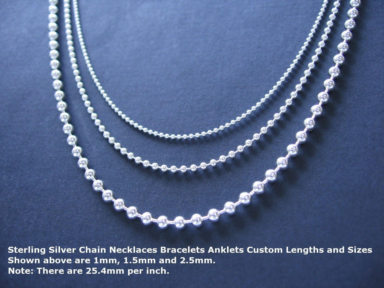 24 Inch Sterling Silver Bead Chain Necklace Ball Chain Shiny or Oxidized Patina BULK WHOLESALE 1.2mm 1.5mm 2mm 2.0mm 2.5mm Etsy