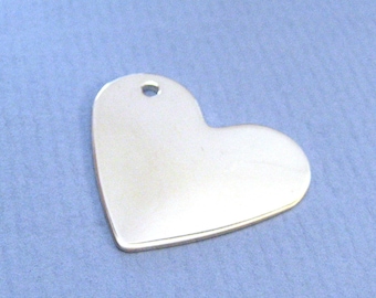 Grand coeur blanc en argent sterling avec trou en métal pour la fabrication de bijoux, disque d'estampage à la main, coeurs pour pendentif à breloques 1 pouce