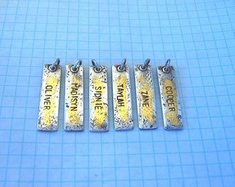 Handmade Sterling Silver with 24k Gold and 14k Gold Rivet Personalized hand stamped artisan organic texture CUSTOM PENDANT Made to Order