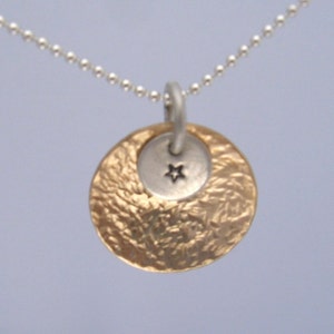 Pendant 14K Gold Filled Charm and Sterling Silver Feature Artisan Handmade Hand Hammered Hand Stamped Unique Personalize Necklace image 3