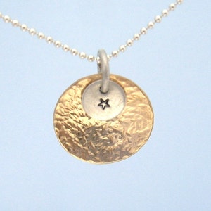 Pendant 14K Gold Filled Charm and Sterling Silver Feature Artisan Handmade Hand Hammered Hand Stamped Unique Personalize Necklace image 1