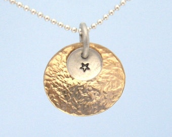 Pendant 14K Gold Filled Charm and Sterling Silver Feature Artisan Handmade Hand Hammered Hand Stamped Unique Personalize Necklace