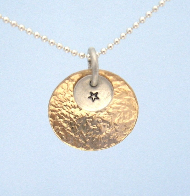 Pendant 14K Gold Filled Charm and Sterling Silver Feature Artisan Handmade Hand Hammered Hand Stamped Unique Personalize Necklace image 1