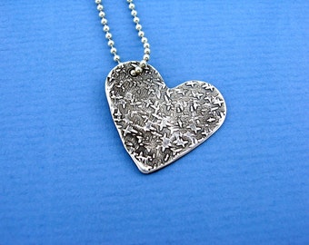 Handmade Sterling Silver Heart Pendant with Organic Silk Texture Custom Jewelry Pendant for Necklace