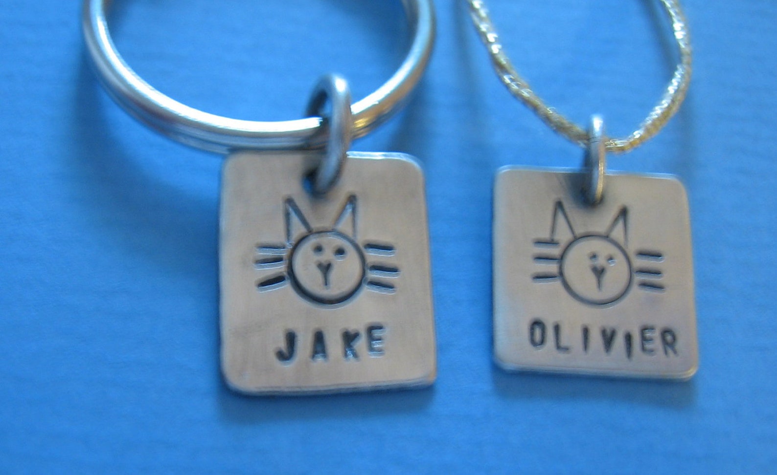 Kitty Cat Name Tag Custom Personalized Hand Stamped Sterling Etsy