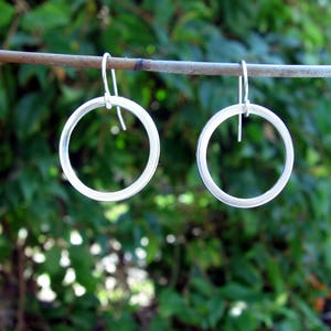 Handmade Sterling Silver Earrings Hoop Dangle Drop Open Circle Shape Round Hanging image 2