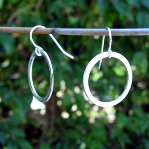 Handmade Sterling Silver Earrings Hoop Dangle Drop Open Circle Shape Round Hanging image 4