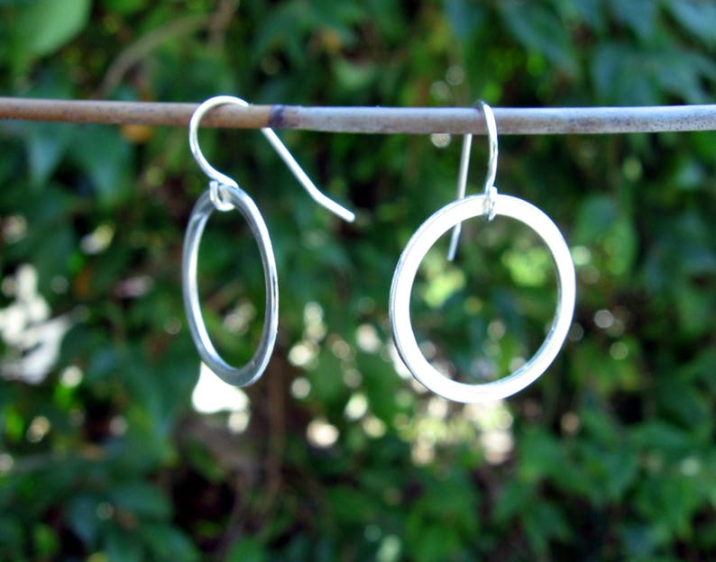Handmade Sterling Silver Earrings Hoop Dangle Drop Open Circle Shape Round Hanging image 4