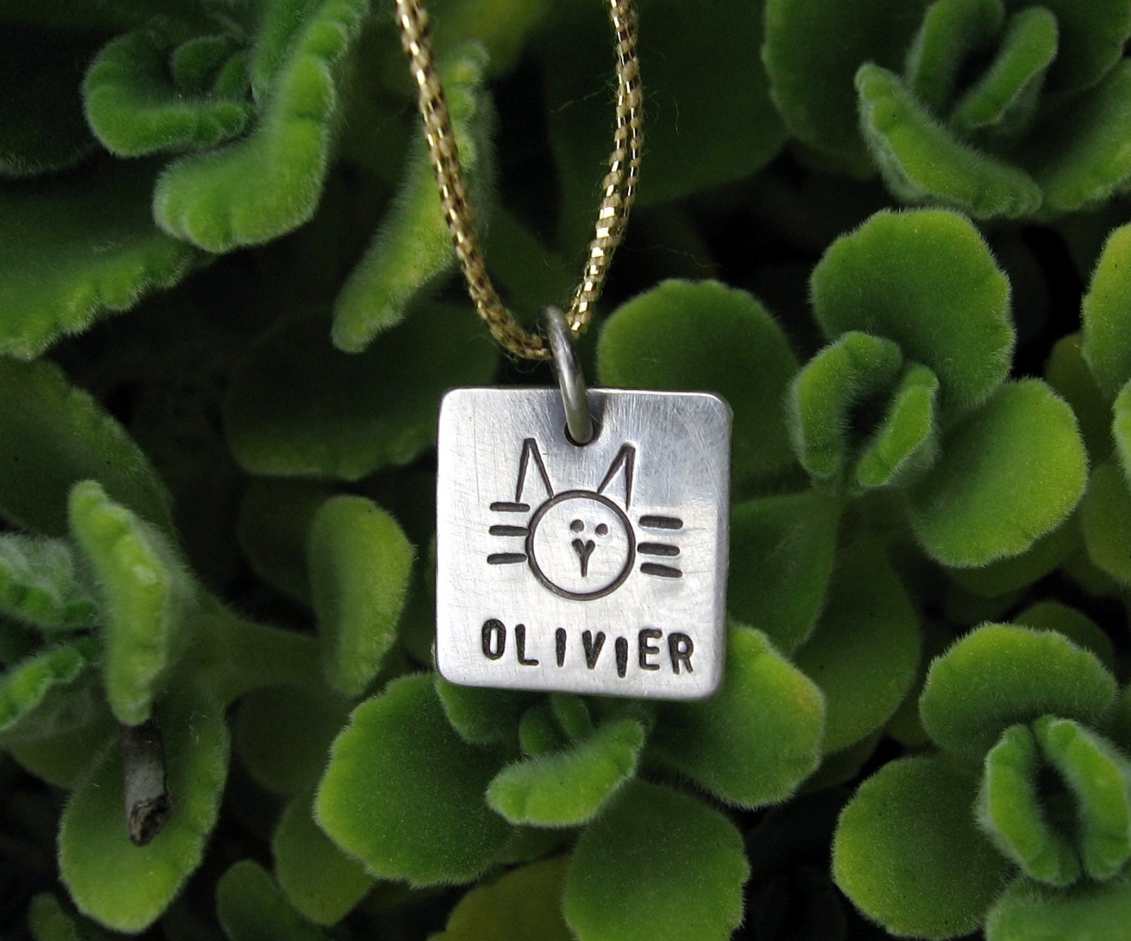 Kitty Cat Name Tag Custom Personalized Hand Stamped Sterling Etsy