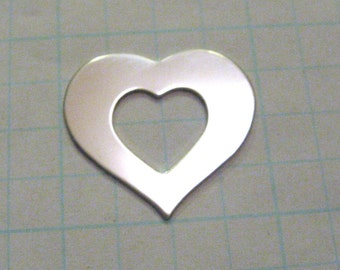 1 inch 22 gauge Sterling Silver HEART Washer Metal Blank Jewlery 1 x 7/8 Open Heart Charm Disc Tags Engrave Disk Hand STAMPING Qty 2