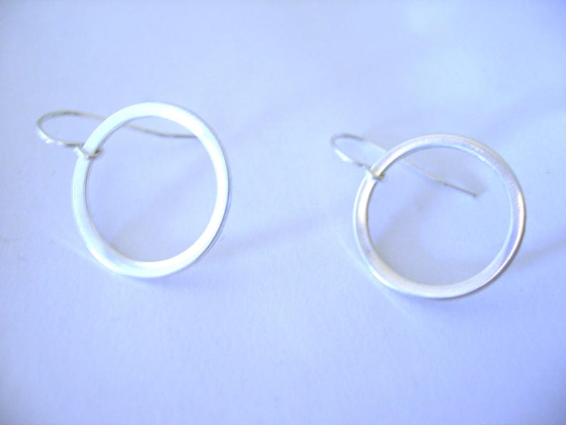 Handmade Sterling Silver Earrings Hoop Dangle Drop Open Circle Shape Round Hanging image 8