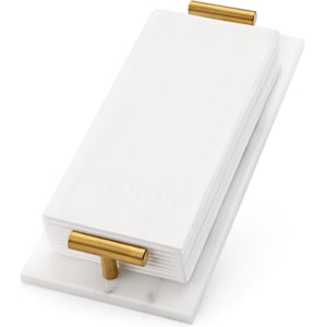Marble Guest Towel Holder for Bathroom – Real Natural Marble Tray with Brass Handles, Counter Napkin Holder for Vanity, Includes Care Cloth