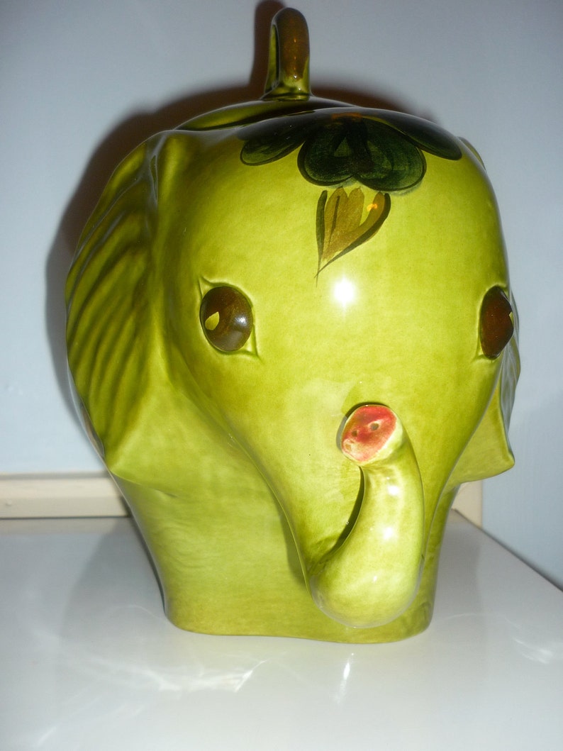 Vintage Large Green Elephant Cookie Jar Etsy