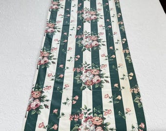Panel de cortina hecho a mano con rayas verde cazador, flores, rosas rosas, forro, 24 x 86, VTG