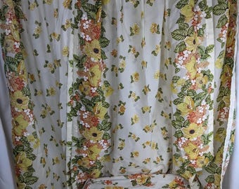 Cortinas, colcha y funda de almohada con diseño floral de mediados de siglo, estilo jacobino, de 8 piezas, estilo vintage