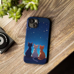 Cute Cat Night Sky Slim Phone Case, Pet Lover Gift, Cat Mom Accessory, Unique Phone Cover, Gift for Cat Lovers