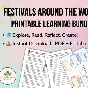 世界のフェスティバルバンドル – 読書、語彙、チャートアクティビティ、デザインプロジェクト、編集可能なスライド | デジタルワークシート
