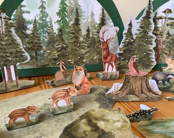 Printable Woodland Animal Diorama Kit,  DIY Forest Scene, Build Your Own Woodland Animals, Kids Craft Activity,  Kids DIY Nature Education