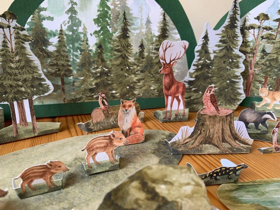 Printable Woodland Animal Diorama Kit,  DIY Forest Scene, Build Your Own Woodland Animals, Kids Craft Activity,  Kids DIY Nature Education