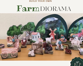 Dierenboerderijdiorama voor kinderen | Afdrukbaar boerderijdiorama | Doe-het-zelf papierkunst voor kinderen