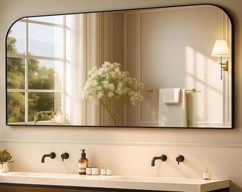 Black Metal Framed Bathroom Mirror, Modern Minimalist Style, 30x55