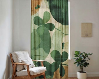 Cortina transparente abstracta en acuarela verde y beige / Decoración botánica en tonos tierra / Tratamiento de ventanas