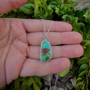 Royston Turquoise Pendant Necklace: Fine Silver Boho Jewelry, 18in Sterling Chain