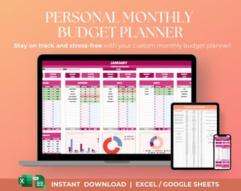 Monthly Budget Planner Google Sheets | Finance Tracker (Digital Download)
