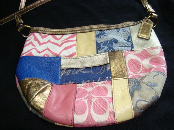 COACH Fabric and Leather Patchwork Cross Body Purs
