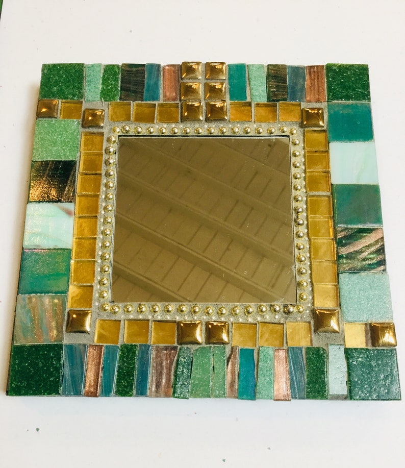 Mosaic Mirror Accent Wall Art Shades Of Green Gold