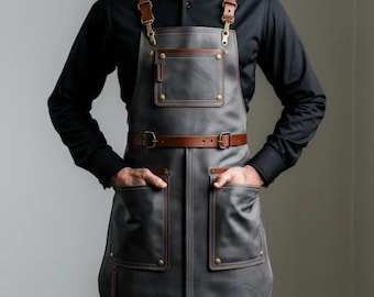 Handmade Grey Leather Blacksmith Apron | Crazy Horse Leather, Extreme Heat Protection