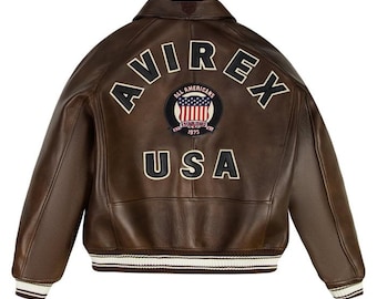 Handmade Avirex Cowhide Leather Bomber Jacket – Retro Aviator Streetwear