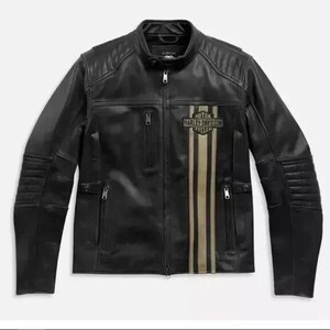 Blouson fait main Harley Davidson pour hommes à triple ventilation Passing Link II | Cuir véritable | Blouson moto motard noir classique