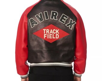 Handmade Avirex Leather Varsity Jacket | Track Field Biker Outerwear